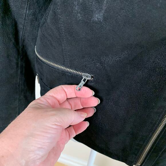 Vintage Levi’s Black Genuine Nubuck Leather Faux Fur Moto Jacket Size L Biker - Picture 8 of 14